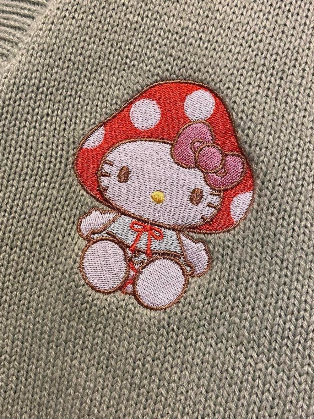 Hello Kitty Sage Green V-Neck Button Cardigan with Mushroom Buttons - Picture 3 of 6